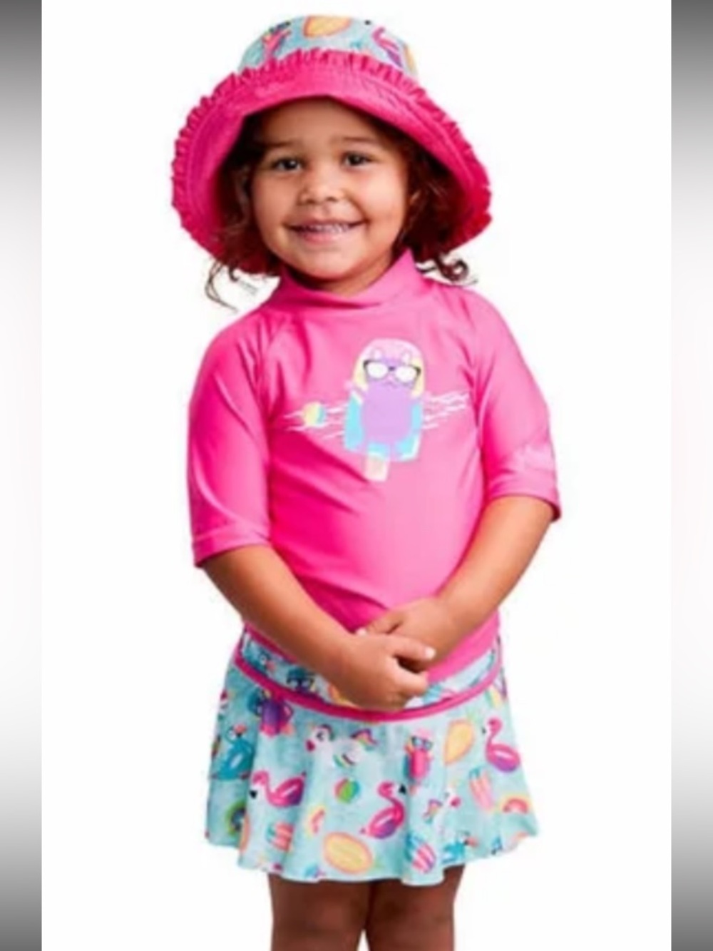 New! UV Skinz Swim Set Top Skirt Hat UPF 50+ Cat Girl's Size 2T NWT